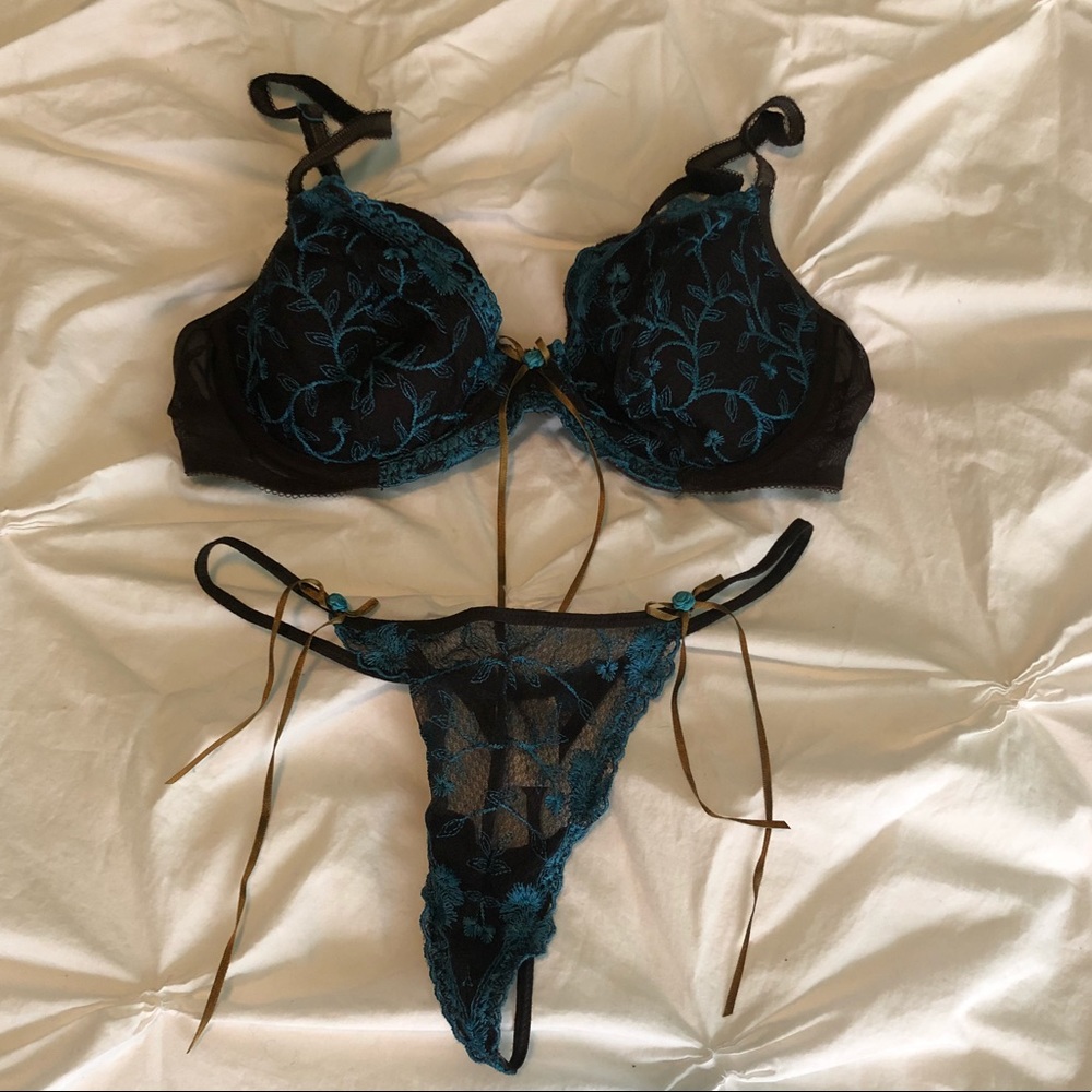 DKNY Brown/Turquoise Bra/Thong Set